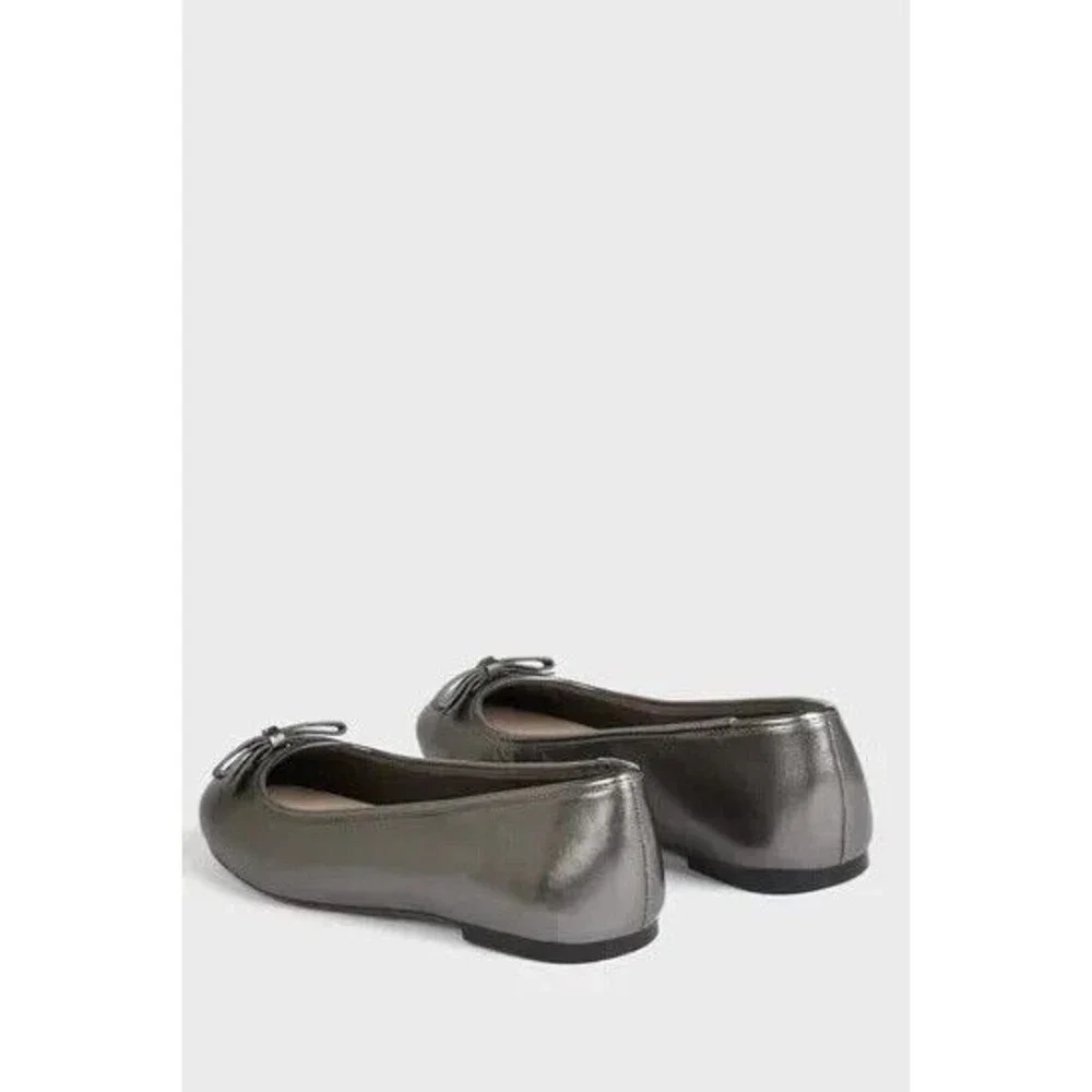 Ted Baker Gunmetal Leather Bow Ballerina Flat Shoe Women's Noraih 40 US 9.5